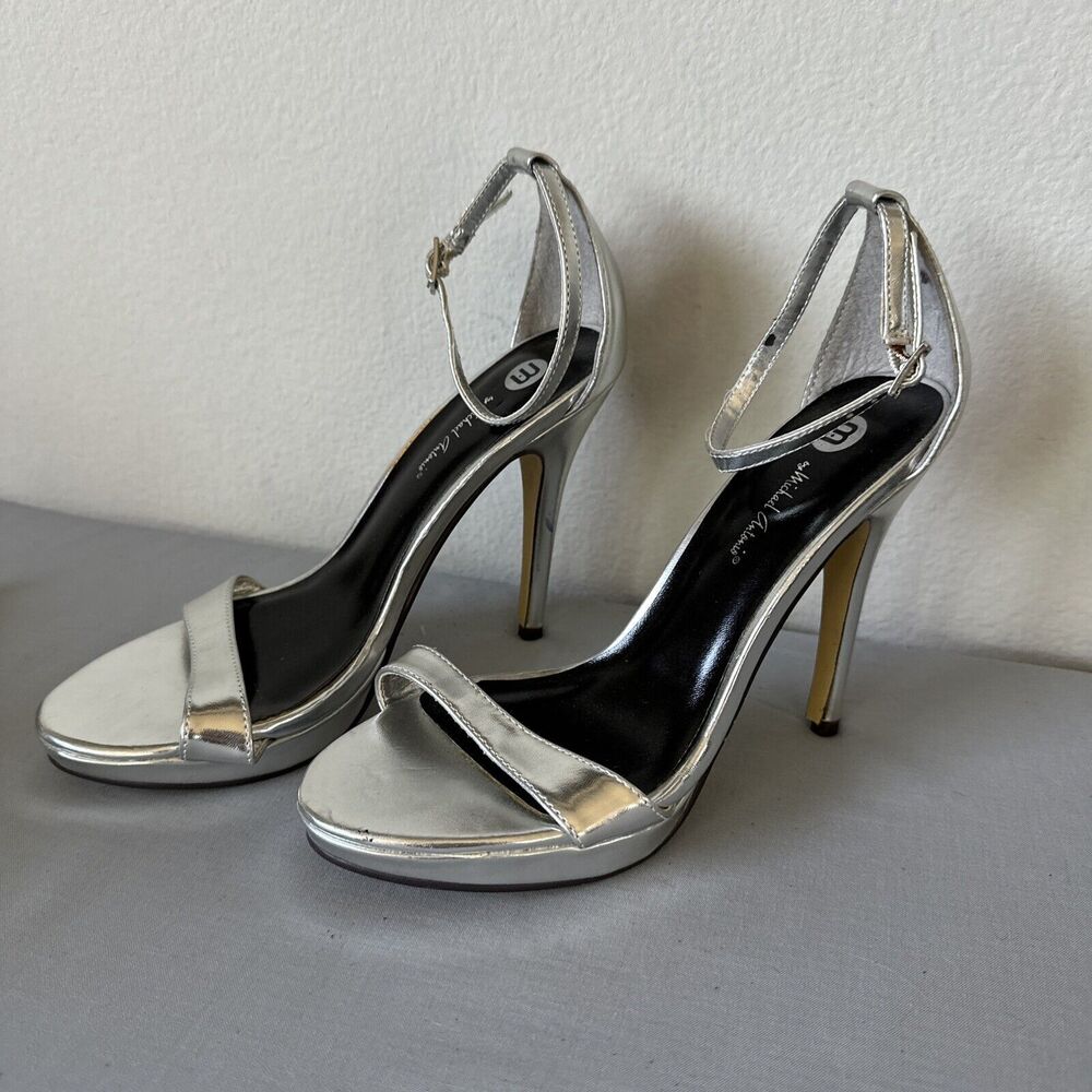 Silver Ankle Strap Platform Heels Womens 8